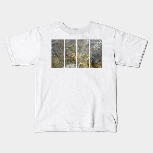 A static shot of two toads under the clear water of a mountain stream between rocks and stones; beautiful nature in a sunny day; no people around Kids T-Shirt by fabbroni-art